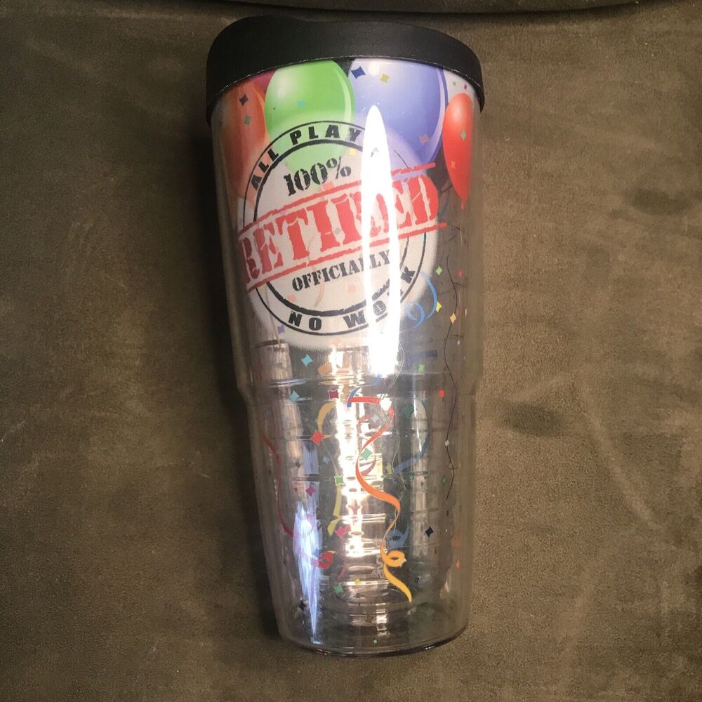 Tervis Tumbler 100% Retired All Play‎ No Work 8" W/ Lid Made in USA 24 OZ